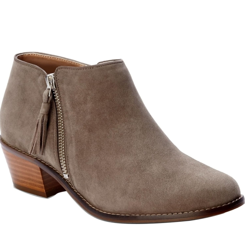 Vionic Taupe Ankle Boots with Tassel Zipper